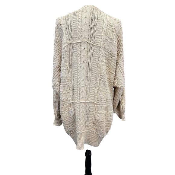 Free People Open Front Cable Knit Cardigan Sweater Small Beige Cotton - Picture 5 of 11